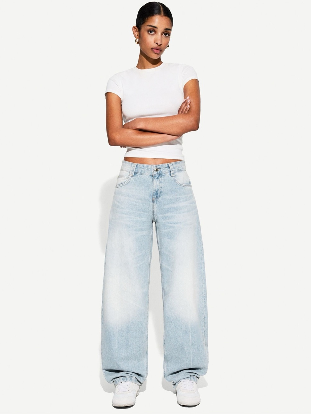 Bershka Light Blue Wide Leg Jeans